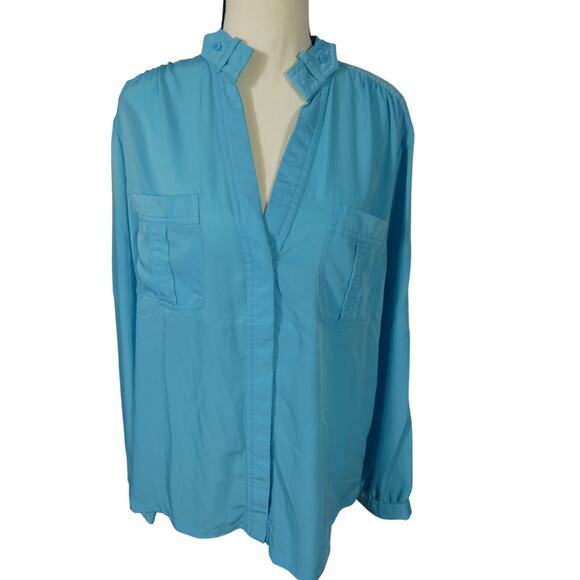 Tommy Hilfiger Women's XL Aqua Tunic Blouse V-Neck Long Sleeves Lightweight - Picture 1 of 7